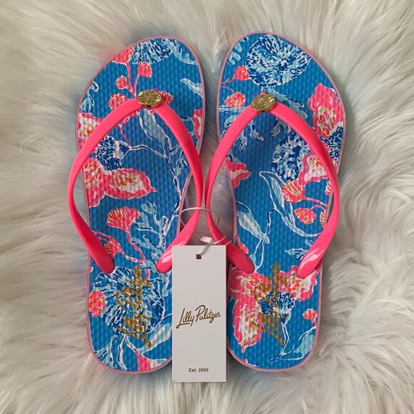 LILLY PULITZER Bahamian Rhapsody Flip Flop Sz 7/8 - Picture 1 of 5